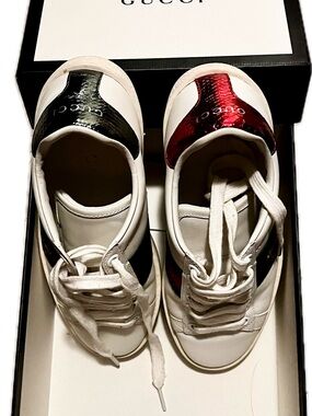 White Leather Women's Sneakers with Red & Green Heel Accents